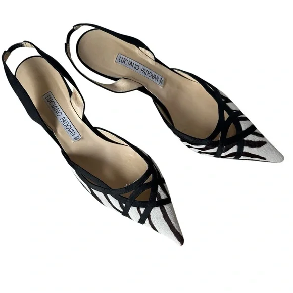 Vintage Luciano Padovan Italian Calfskin White, Black, Brown Kitten Heels, 37 - Picture 2 of 11